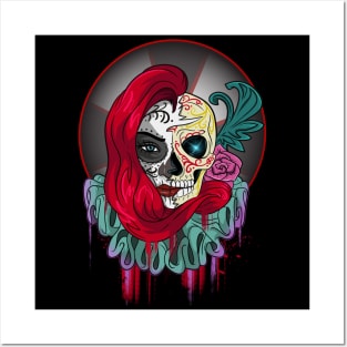 Sugar Skull Jester Girl Clown Posters and Art